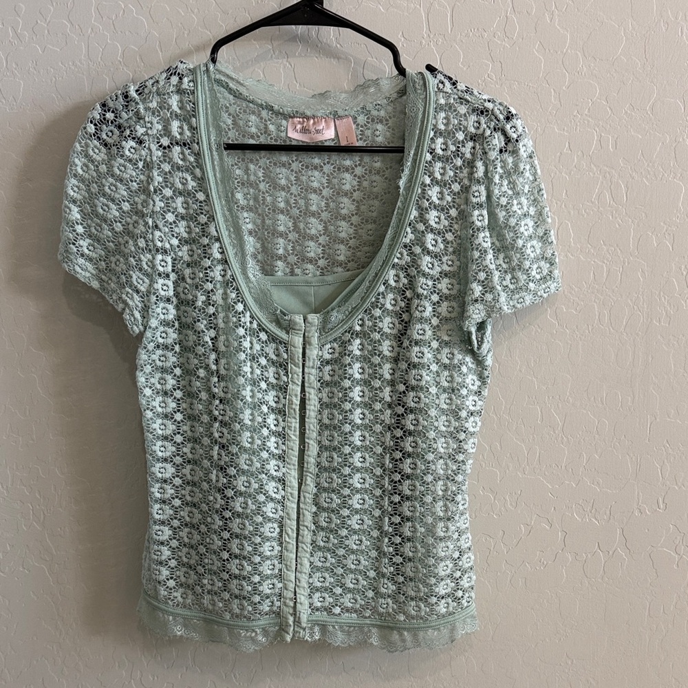 Elegant Mint Button-Up Blouse with matching tank size large